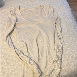 Free People Cream Lace Sleeve Blouse